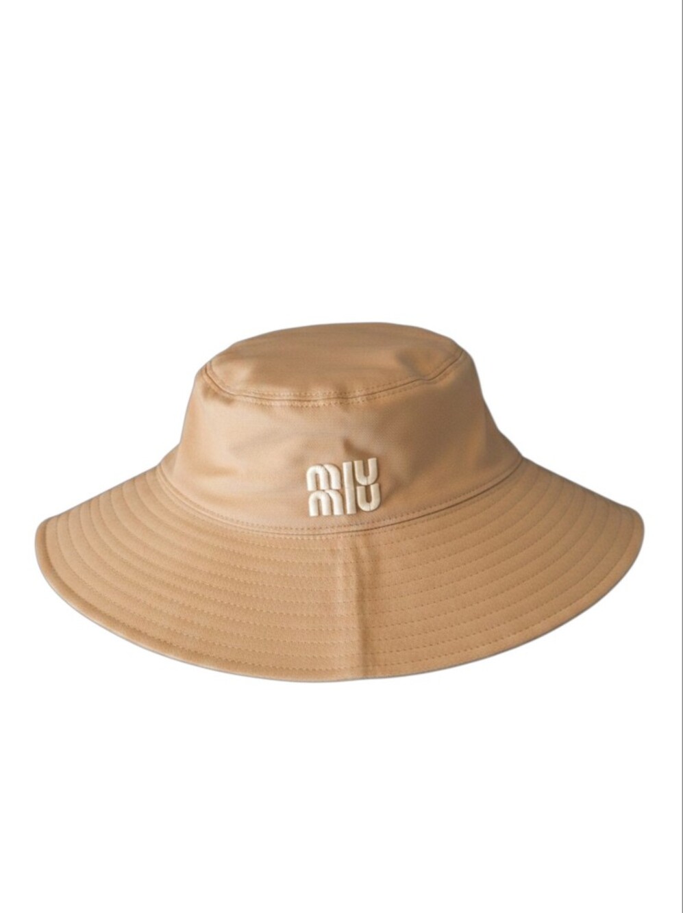 🔥NEW‼️✨️ MIU MIU ✨️ Tan Beige Wide Brim Hat w. White Logo - Women Men Unisex - Picture 14 of 15